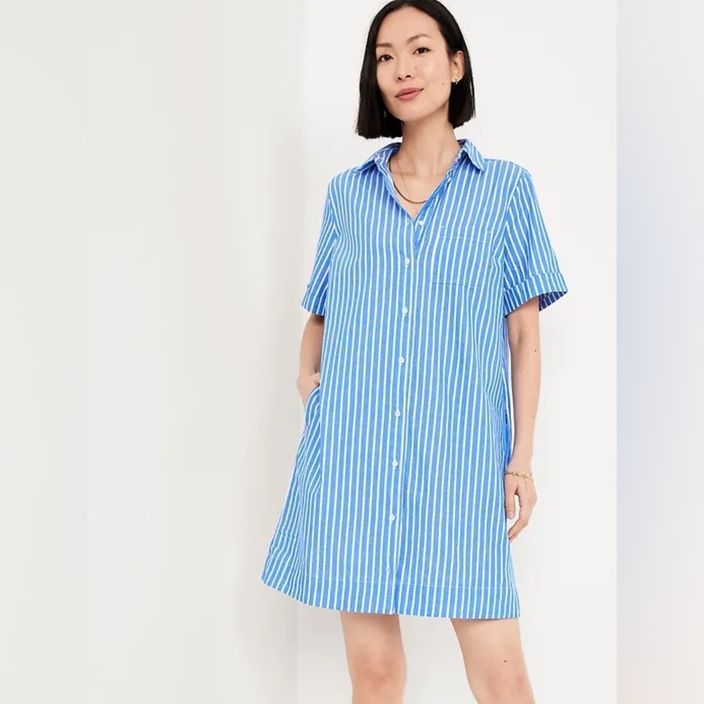 Old Navy 100% Cotton Blue & White Striped Mini Dress S